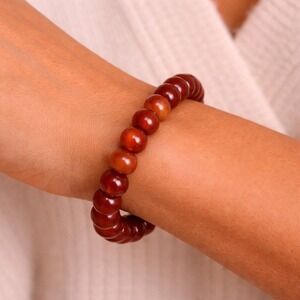 Carnelian Beaded Stretch Bracelet 8mm Natural Gemstone Red Orange Healing